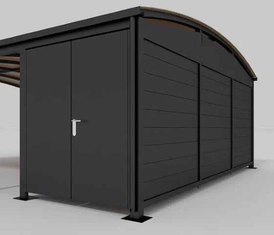 Doppelcarport mit Abstellraum aus Metall - premiumcarports.de